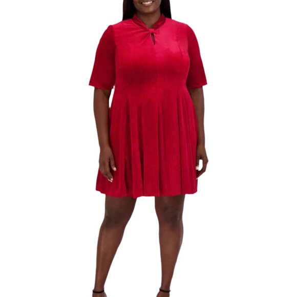 Robbie Bee Plus Size Red Velvet Mock Neck Dress 1X NWT - Picture 1 of 4